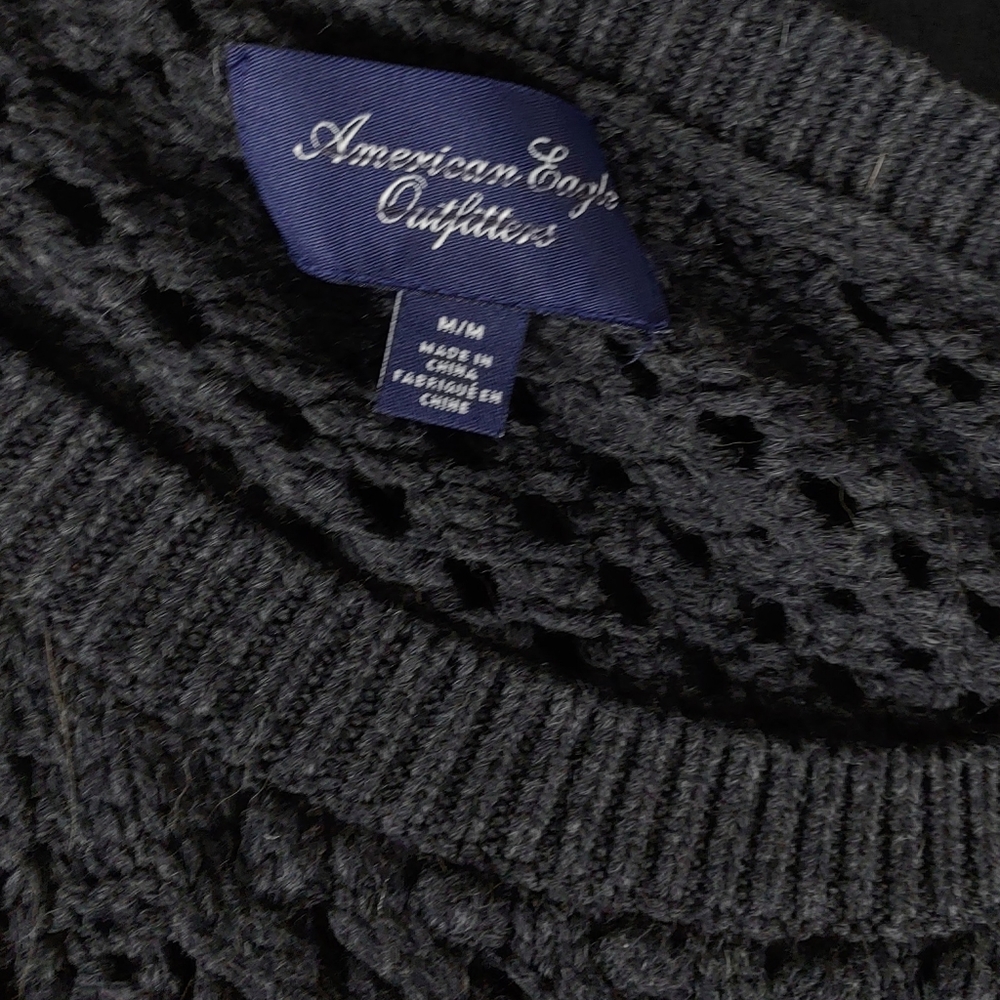 American Eagle Outfitters Womens M Charcoal Black CablePullover - Picture 5 of 5